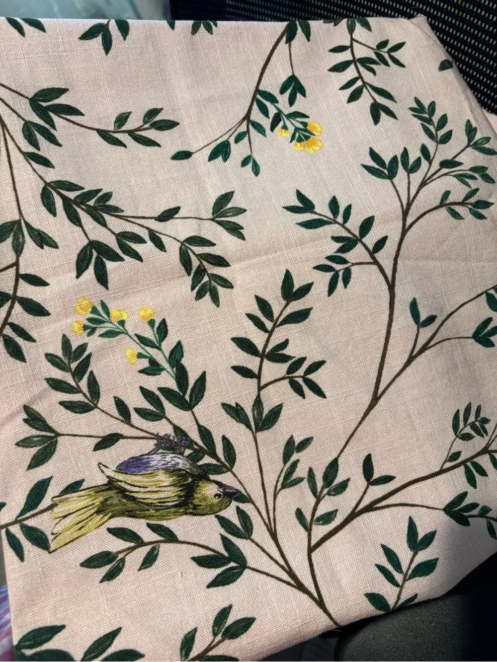 Organic Cotton Printed Bird Curtain Set- Pink